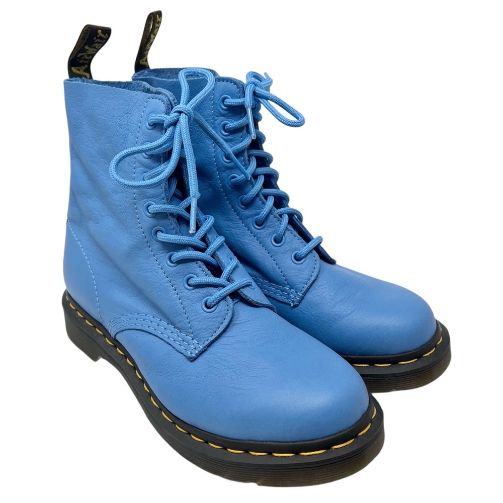 Dr. Martens Light Blue Leather 8-Eye Lace-Up Ankle Boots